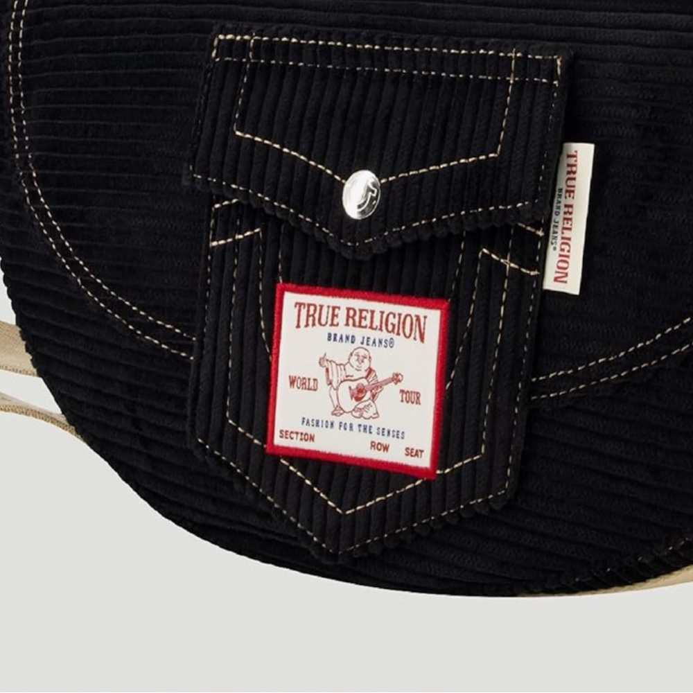 True Religion Black Crescent Shoulder Bag with Cream Strap - Picture 5 of 11